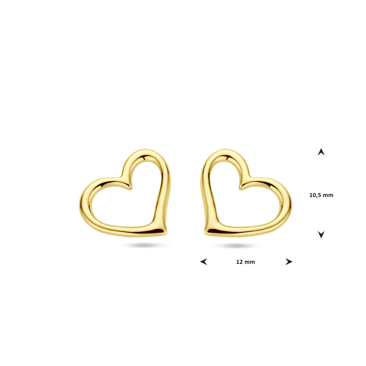 oorknoppen hart 1 micron zilver verguld (geel)