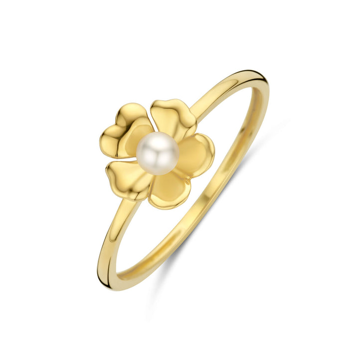 ring bloem parel 14K geelgoud