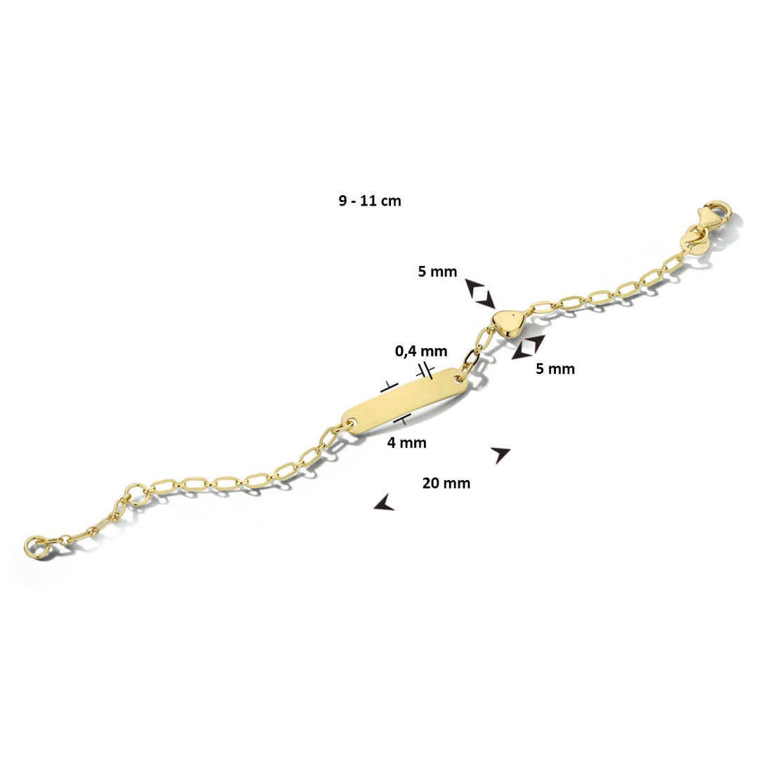 Baby bracelet gold heart plate 4.0 mm 14K