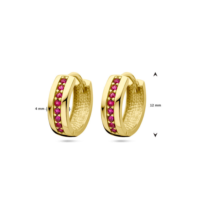 klapoorringen rood zirkonia 14K geelgoud