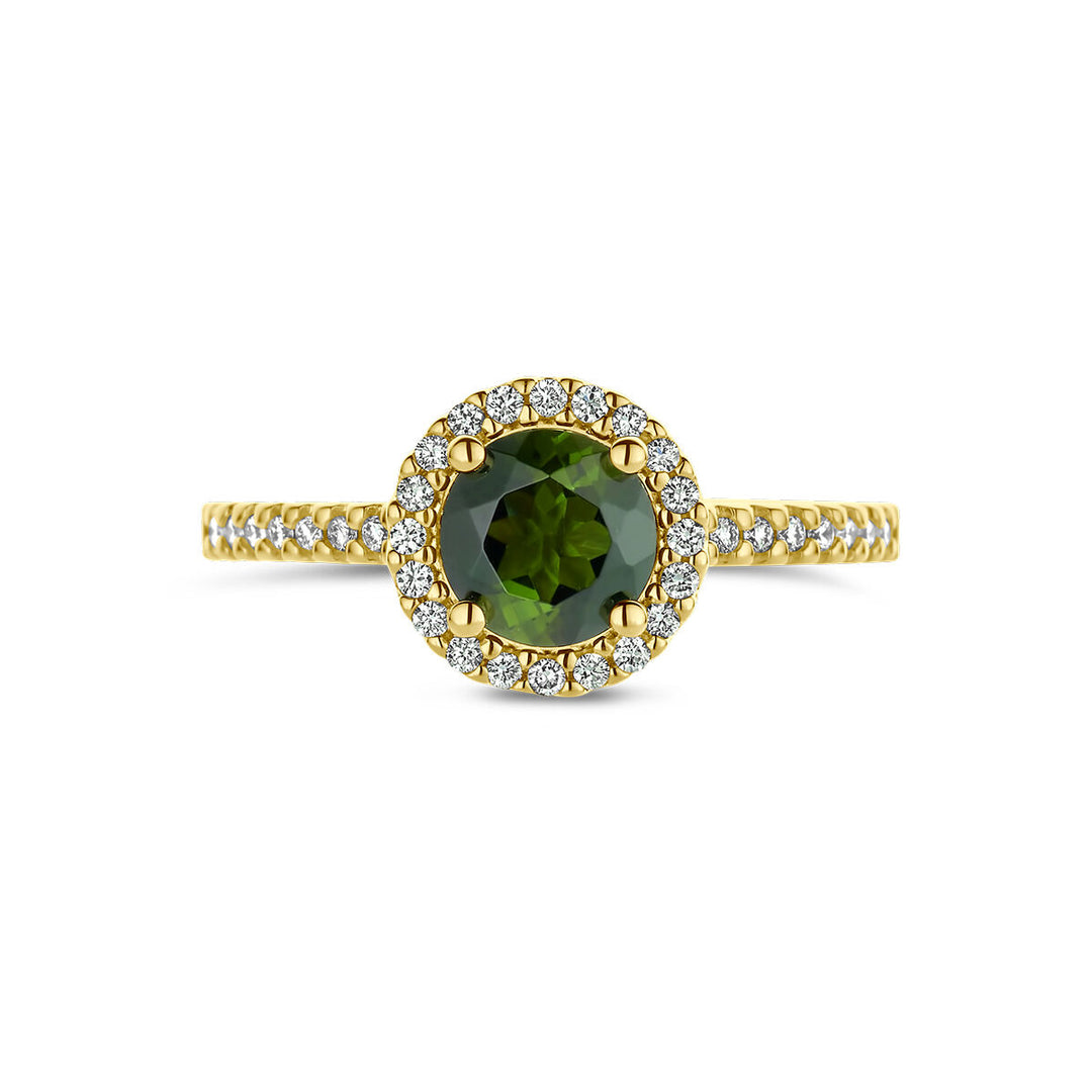 ring groen toermalijn en diamant 0.15ct h si 14K geelgoud