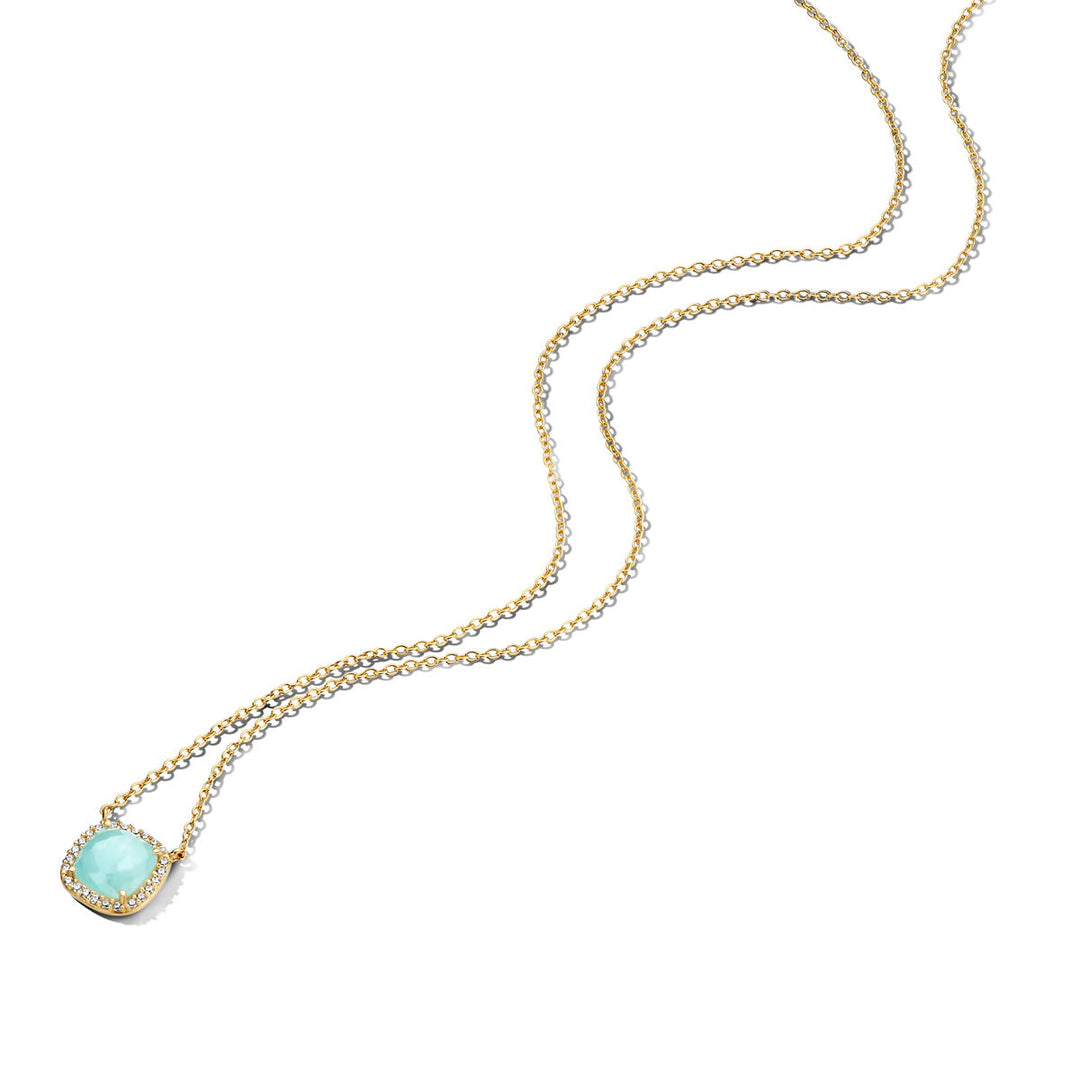 Gold women's necklace aquamarine and zirconia 14K