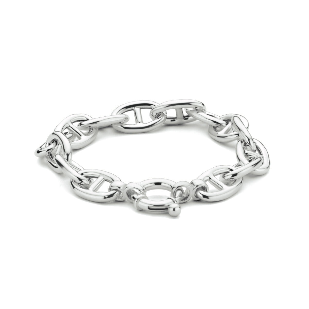 De armband marine 10,3 mm 19 cm met groot springslot van Van der Kooij Collectie is een gerhodineerd zilveren sieraad, stijlvol gepresenteerd op een witte achtergrond.