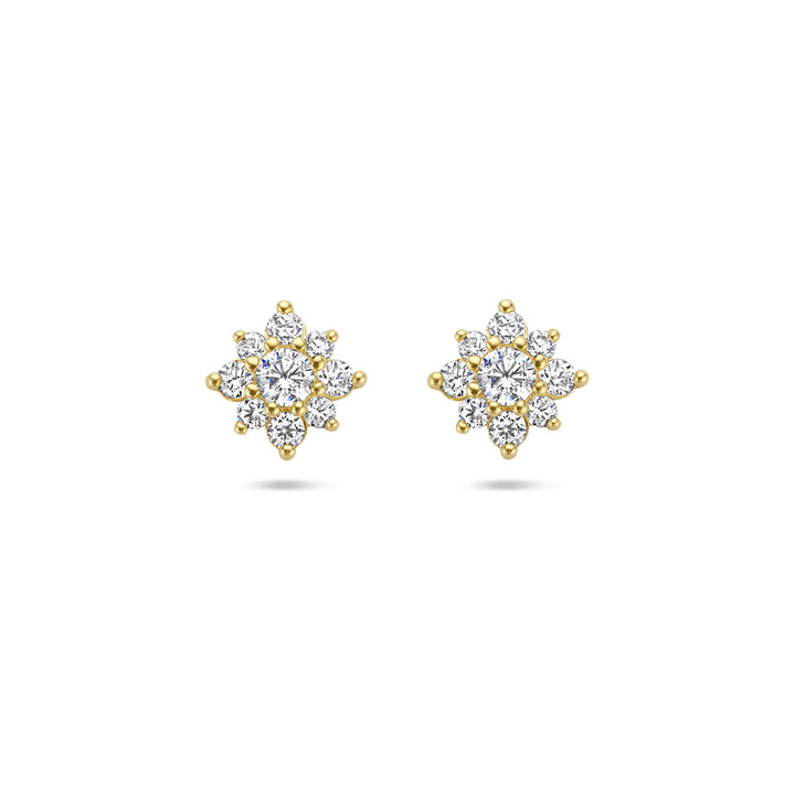 ear studs zirconia rosette 14K yellow gold
