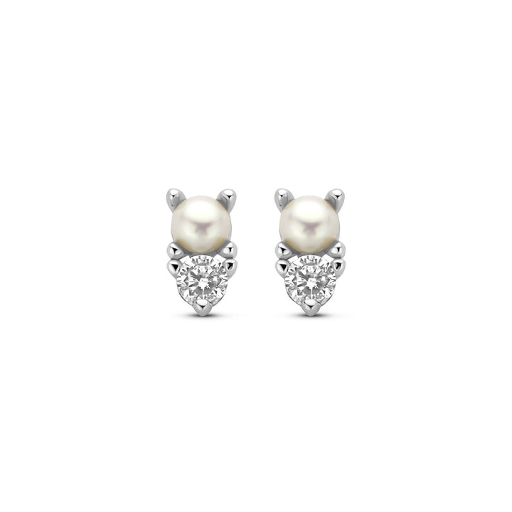 oorknoppen parel en zirkonia zilver gerhodineerd