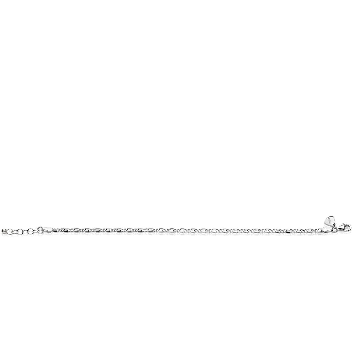 De Zinzi Armband zilver ZIA2712 van Zinzi heeft dubbele krul schakels en een karabijnsluiting, afgebeeld op een witte achtergrond.