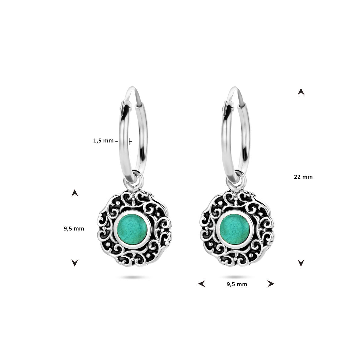 earrings synth. green silver oxidized
