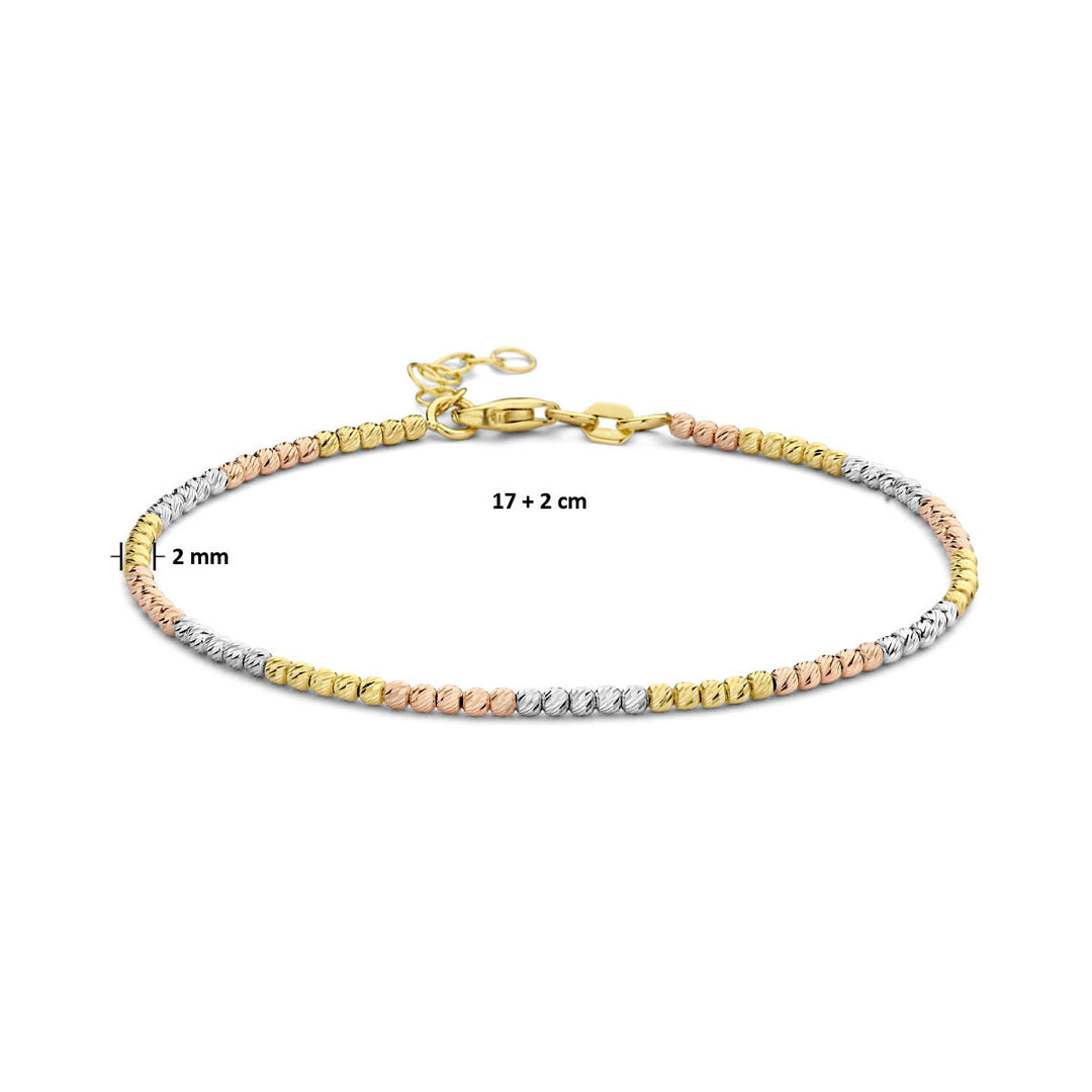 Gold bracelet ladies beads diamond-plated 14K tricolor