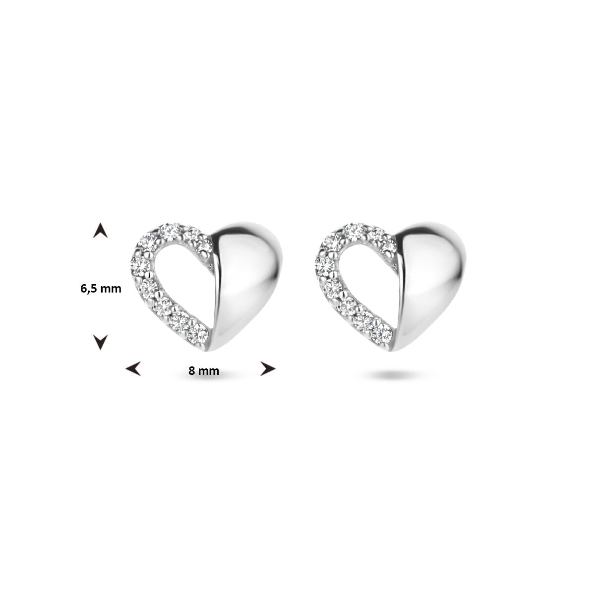 ear studs heart zirconia silver rhodium plated
