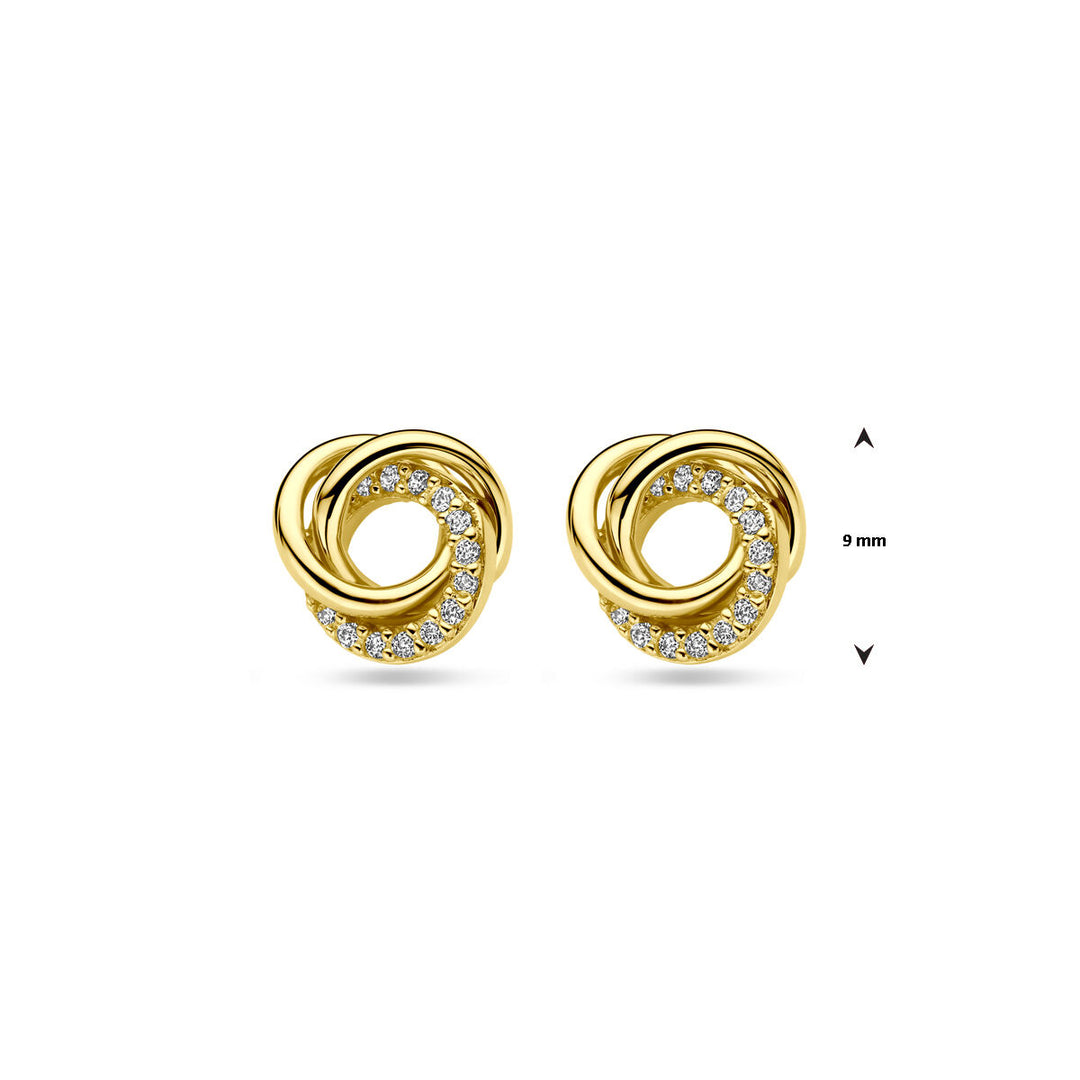 oorknoppen zirkonia 9 mm 14K geelgoud