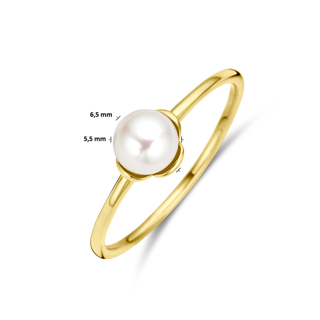 ring bloem parel 14K geelgoud