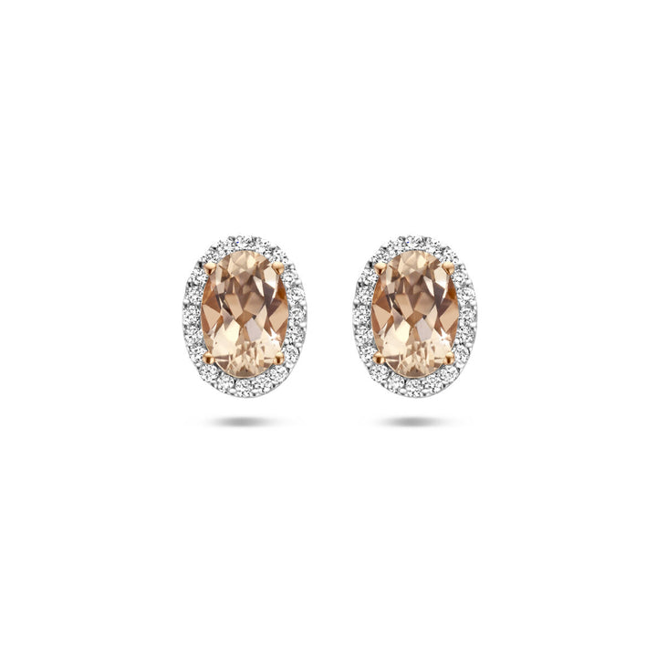 ear studs morganite and diamond 0.12ct h si halo 14K rose gold