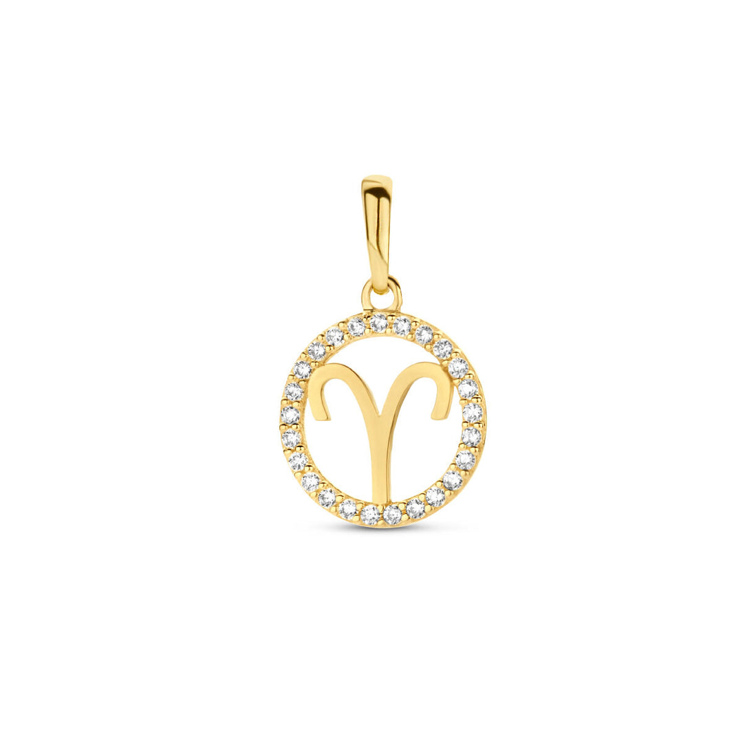 pendant zodiac sign zirconia 14K yellow gold