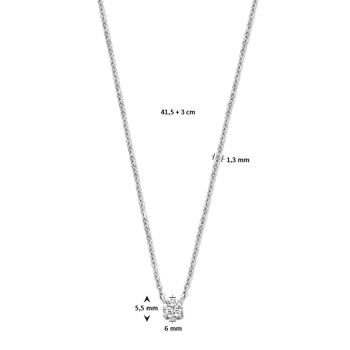 collier zirkonia 41,5 + 3 cm zilver gerhodineerd