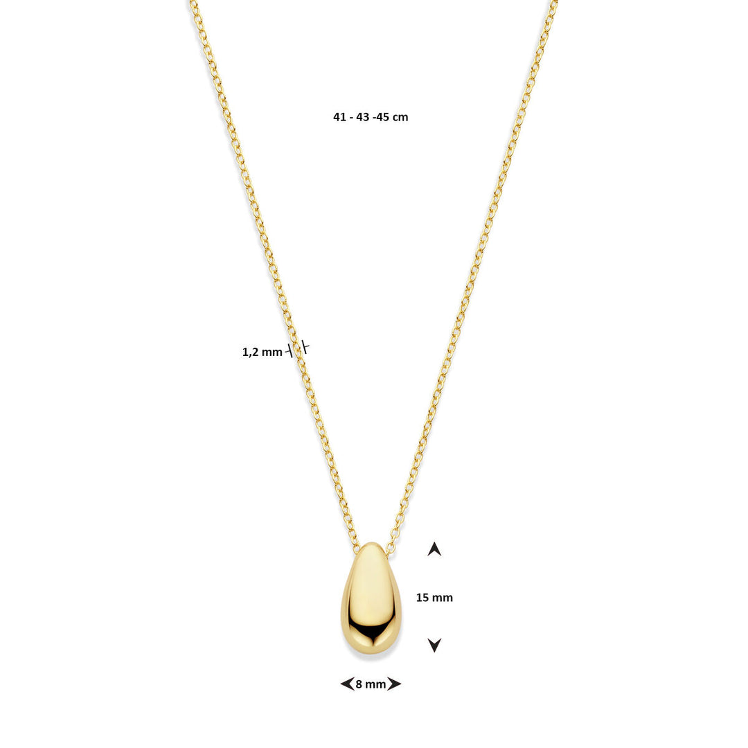 collier druppel 41 - 43 - 45 cm 3 micron zilver verguld (geel)