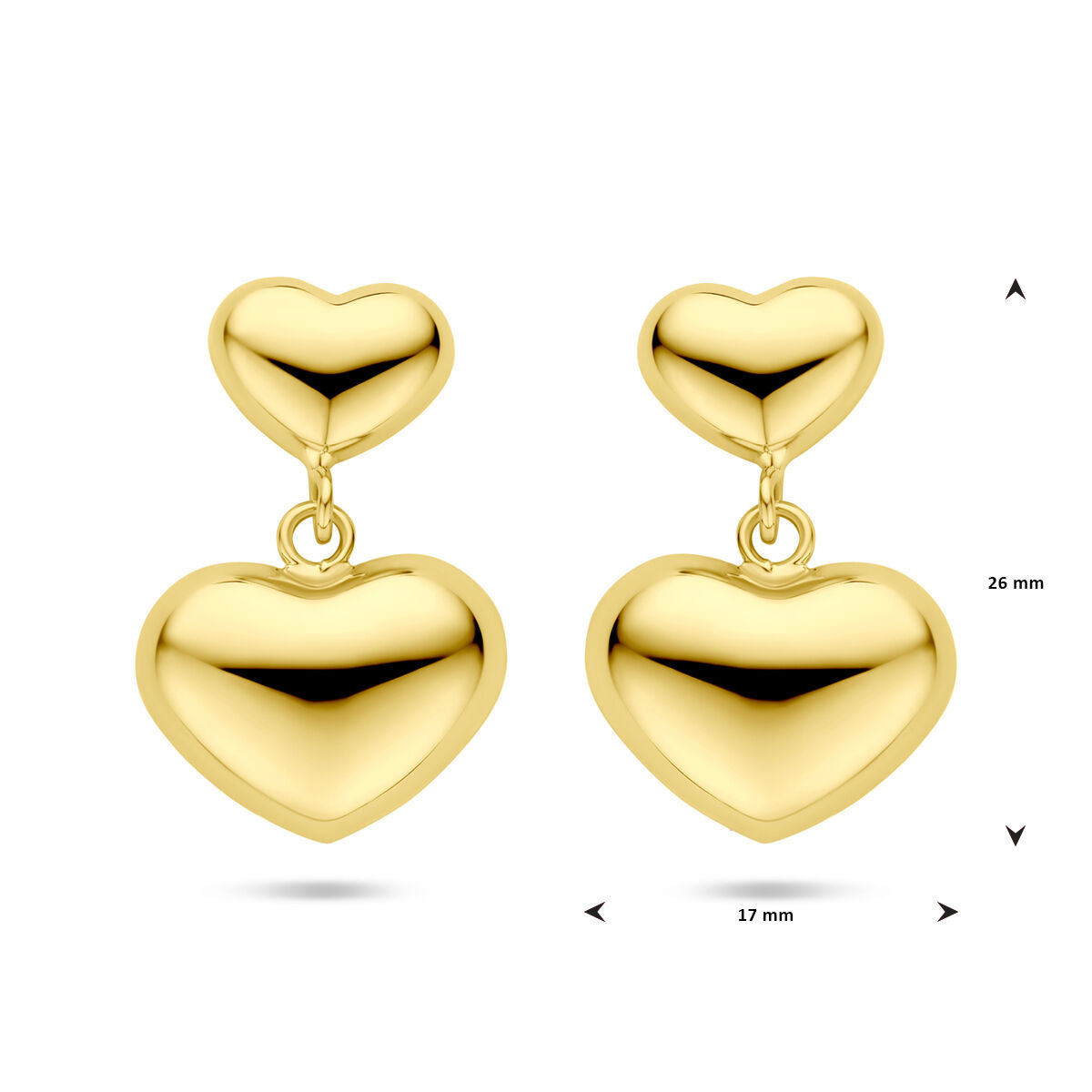 oorhangers hartjes 26 mm 1 micron zilver verguld (geel)
