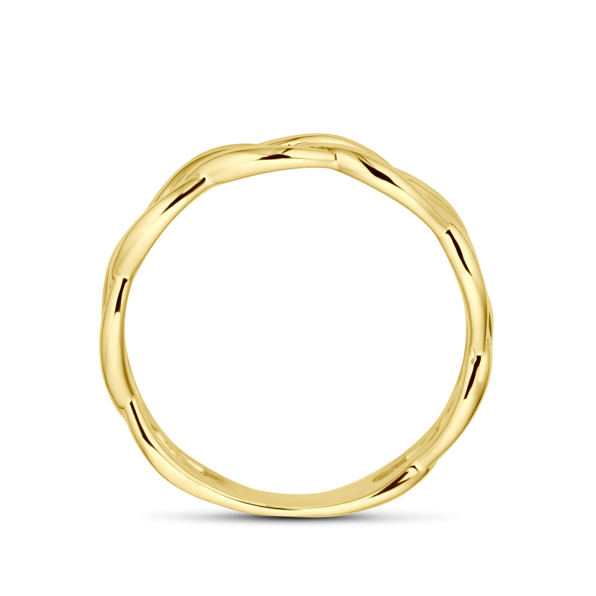 De Van der Kooij Collectie ring gevlochten 14K geelgoud heeft een zacht gedraaid, gevlochten ontwerp in geelgoud, tegen een witte achtergrond voor tijdloze elegantie.