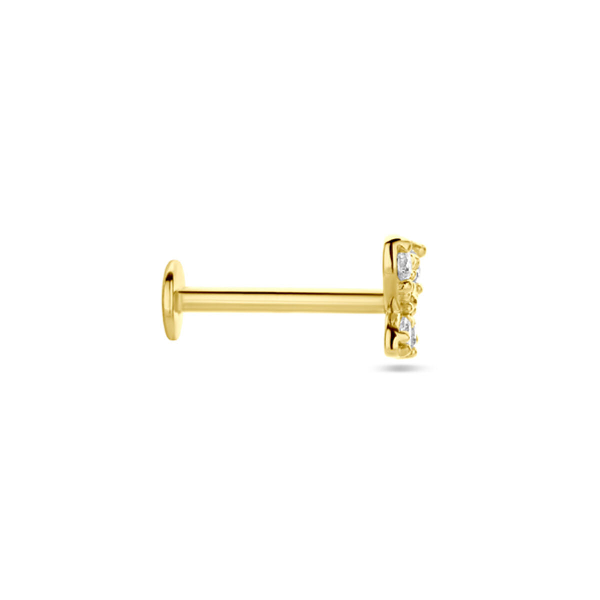flat back piercing vlinder zirkonia 4,5 mm 14K geelgoud