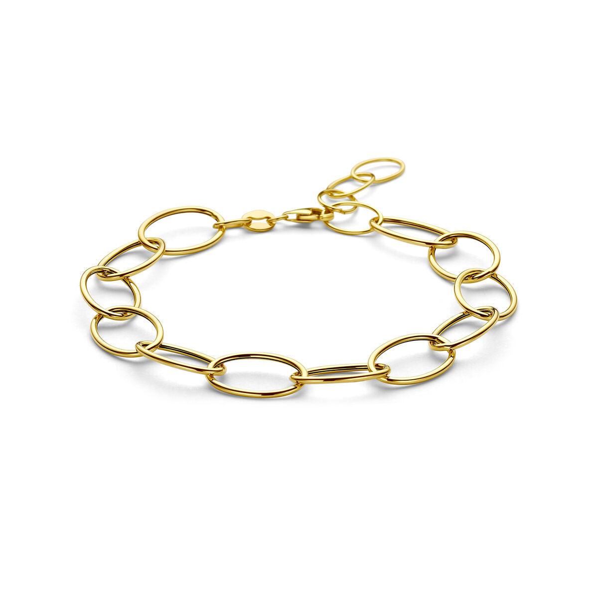 14k geelgouden armband met brede anker schakels in een schakelpunt ontwerp.