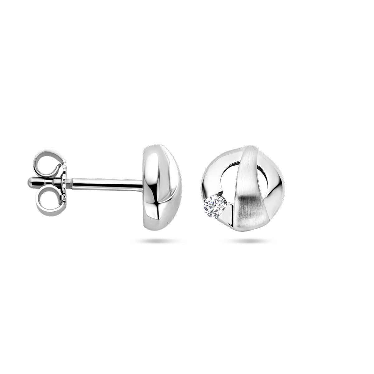 ear studs zirconia poly/matte silver rhodium plated