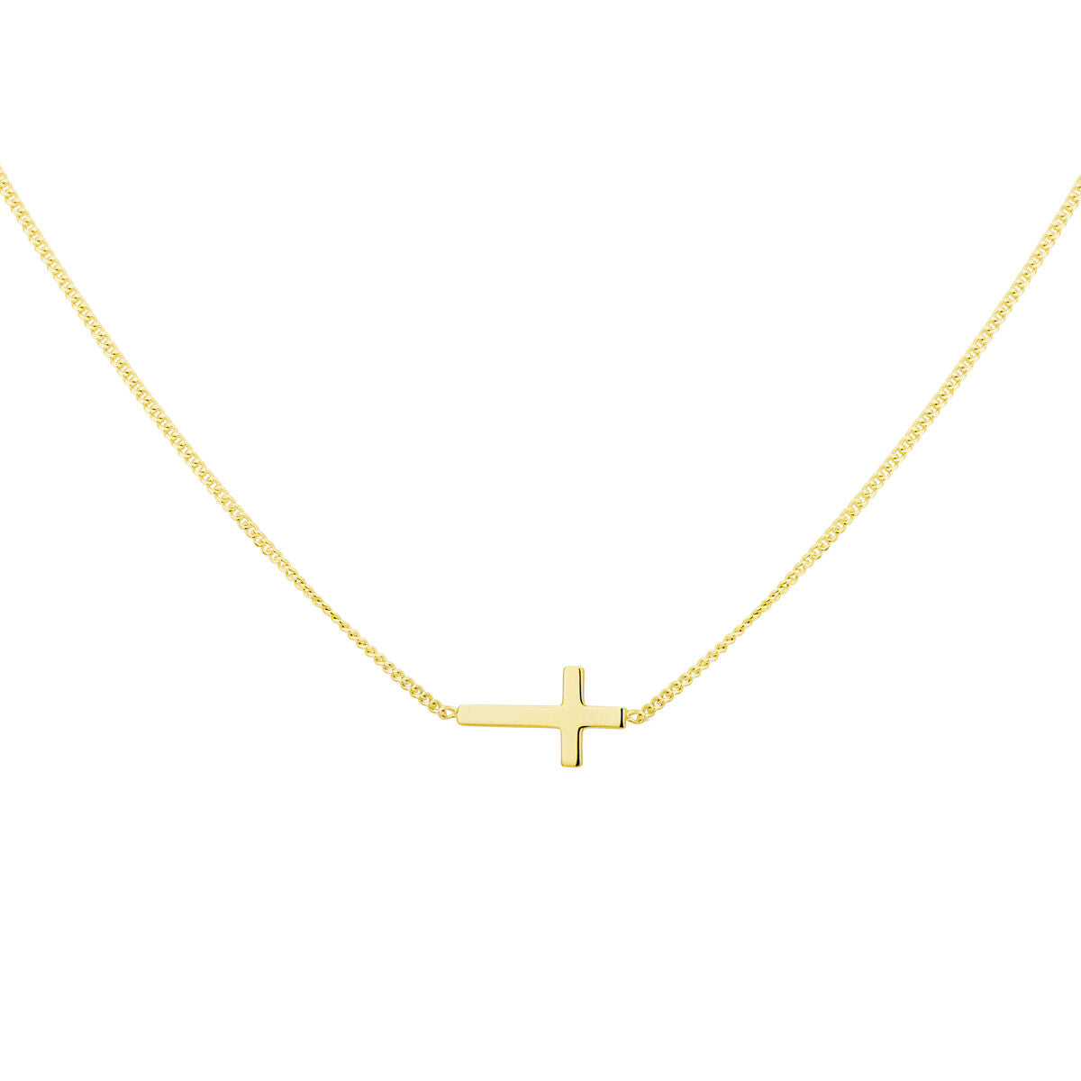 Collier van 3 micron zilver verguld met een eenvoudig kruisje, lengte 40 + 5 cm.