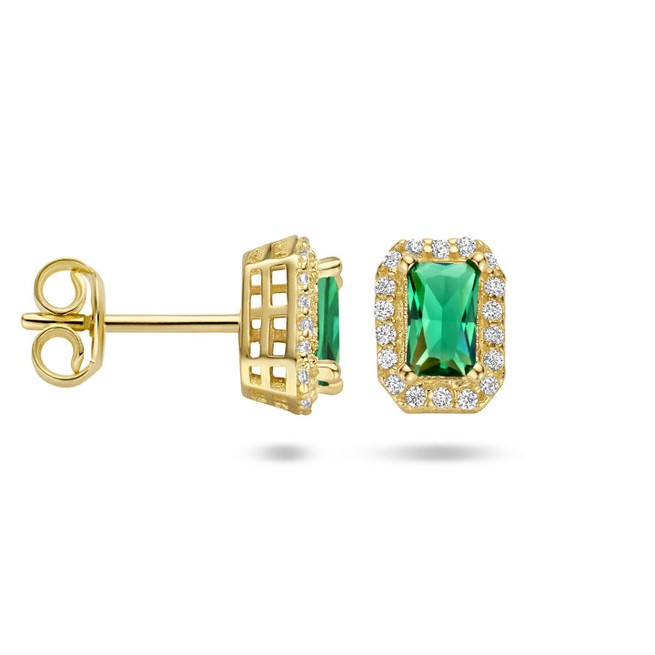 ear studs green and white zirconia halo 14K yellow gold