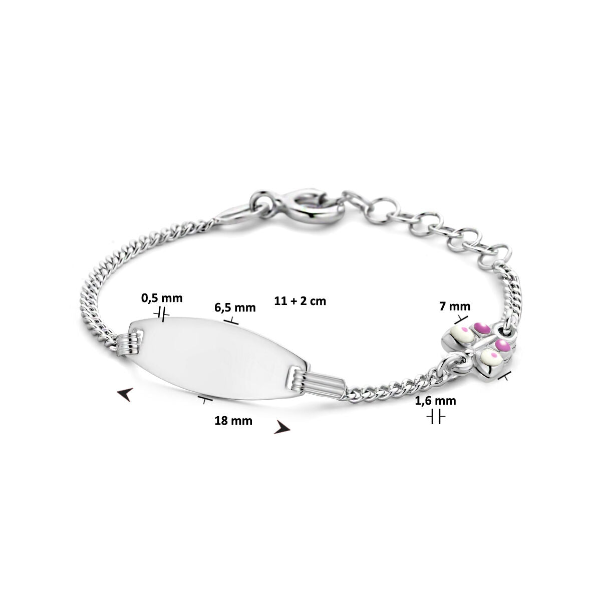 graveerarmband vlinder plaat 6,5 mm 11 + 2 cm zilver gerhodineerd