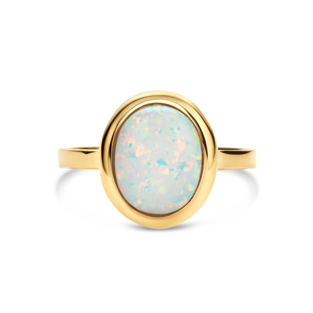 ring white opalite 14K yellow gold