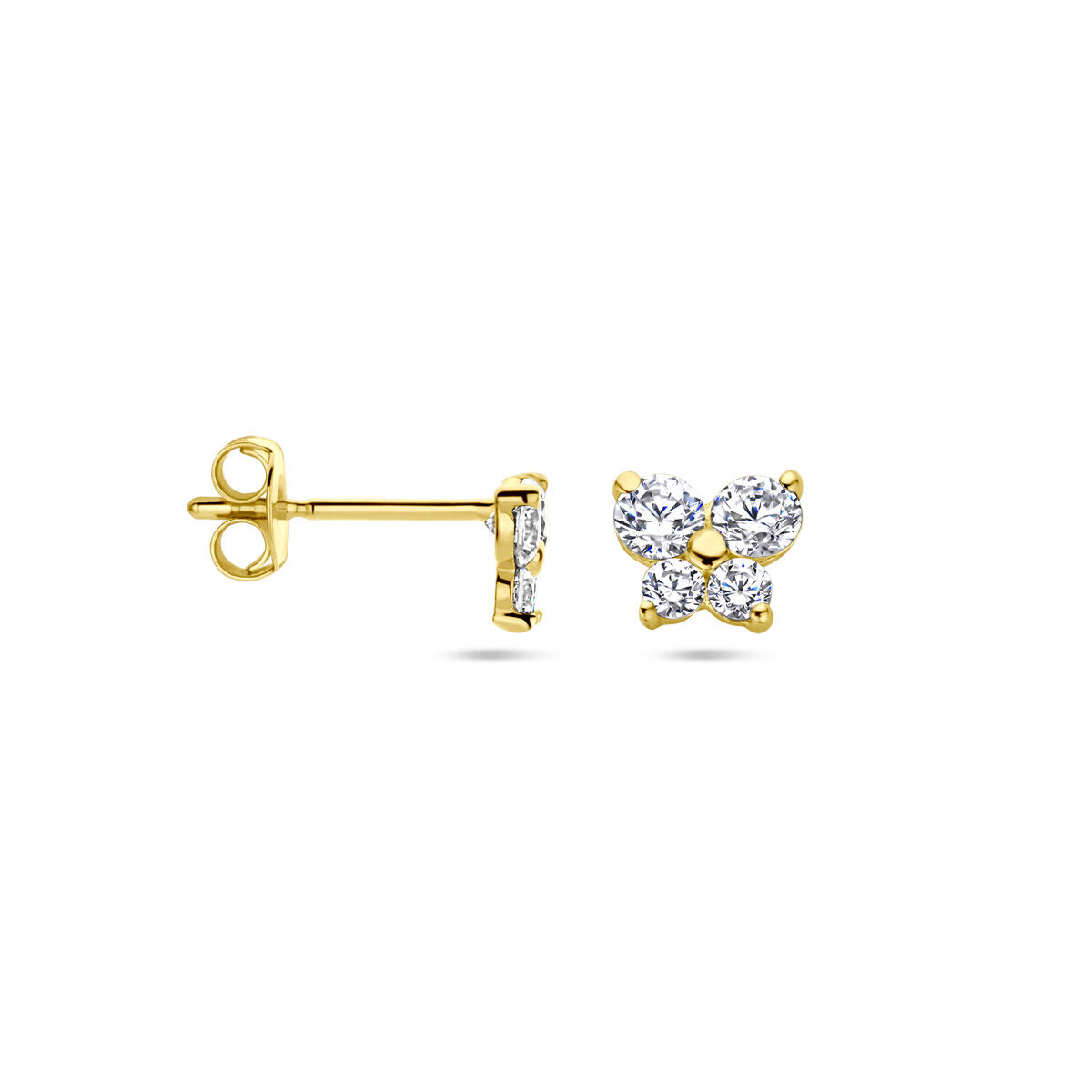oorknoppen vlinder zirkonia 14K geelgoud
