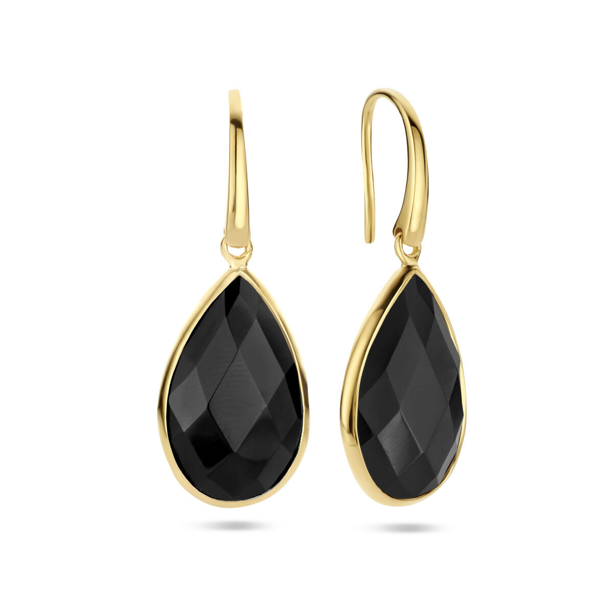earrings onyx French hook silver gold plated (yellow)