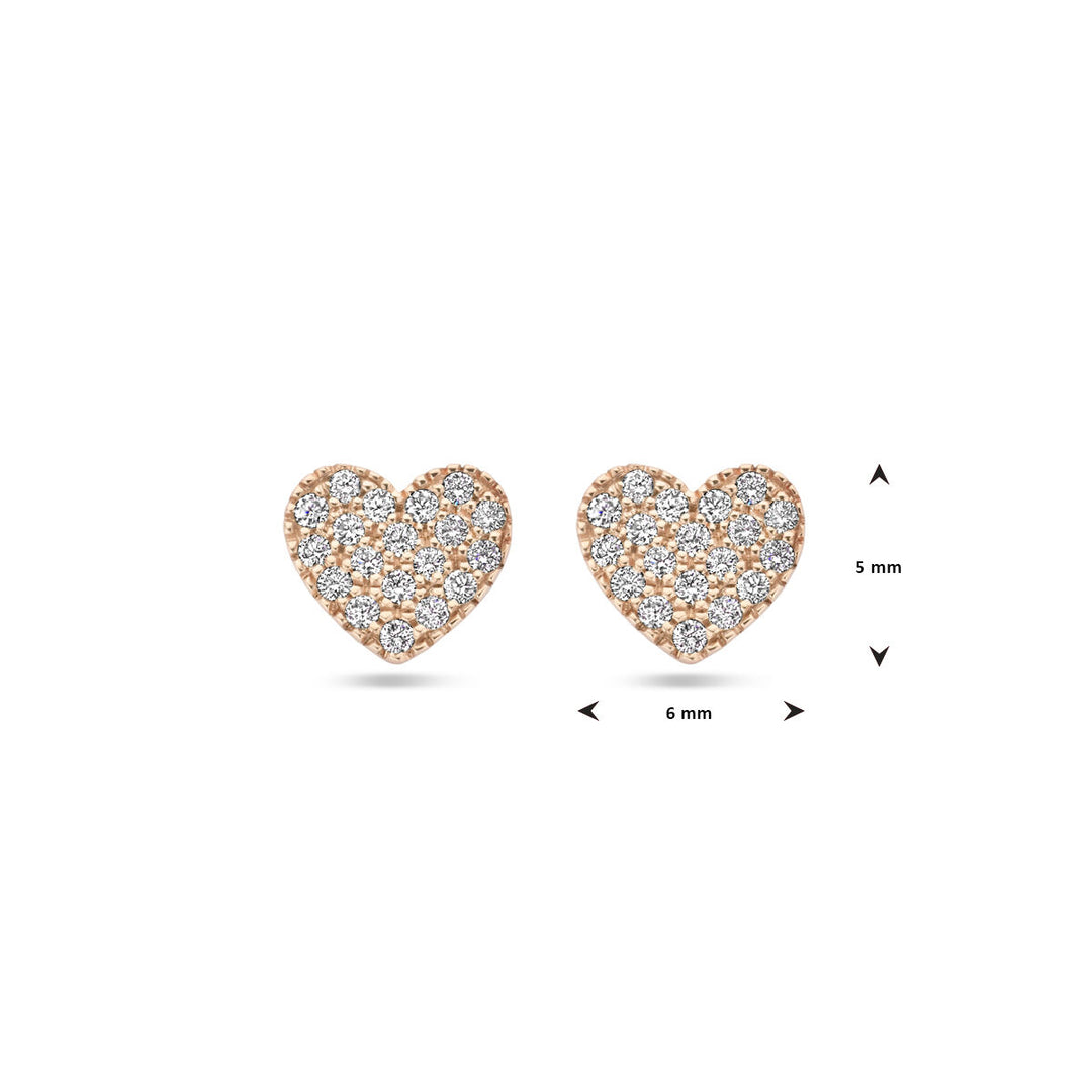 oorknoppen hartje diamant 0.11ct (2x 0.055ct) h si 14K roségoud