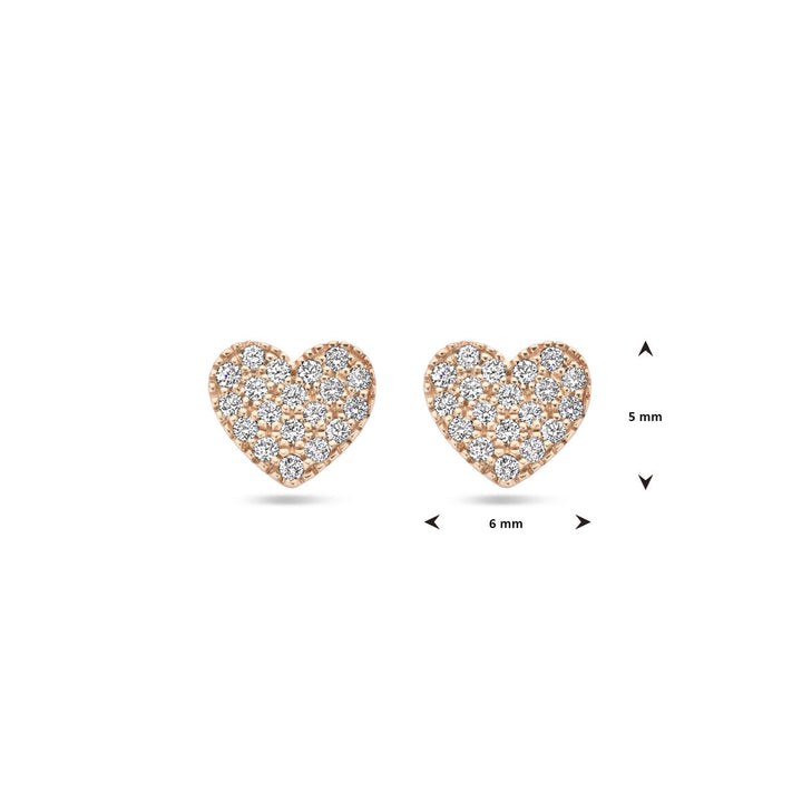 oorknoppen hartje diamant 0.11ct (2x 0.055ct) h si 14K roségoud