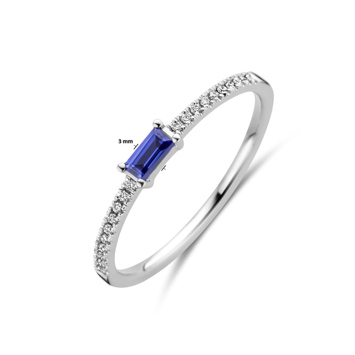 ring blauw saffier en diamant 0.06ct h si 14K witgoud