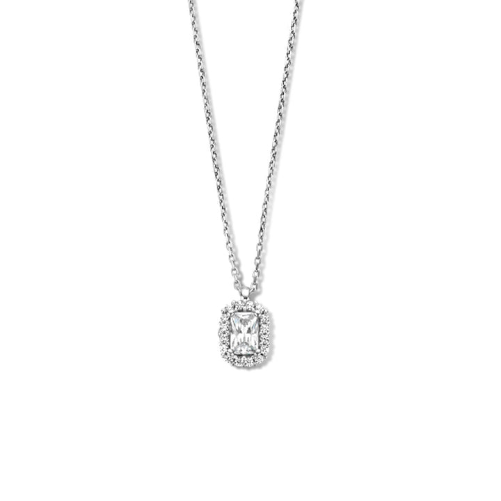 zirconia necklace 41 + 4 cm halo silver rhodium plated