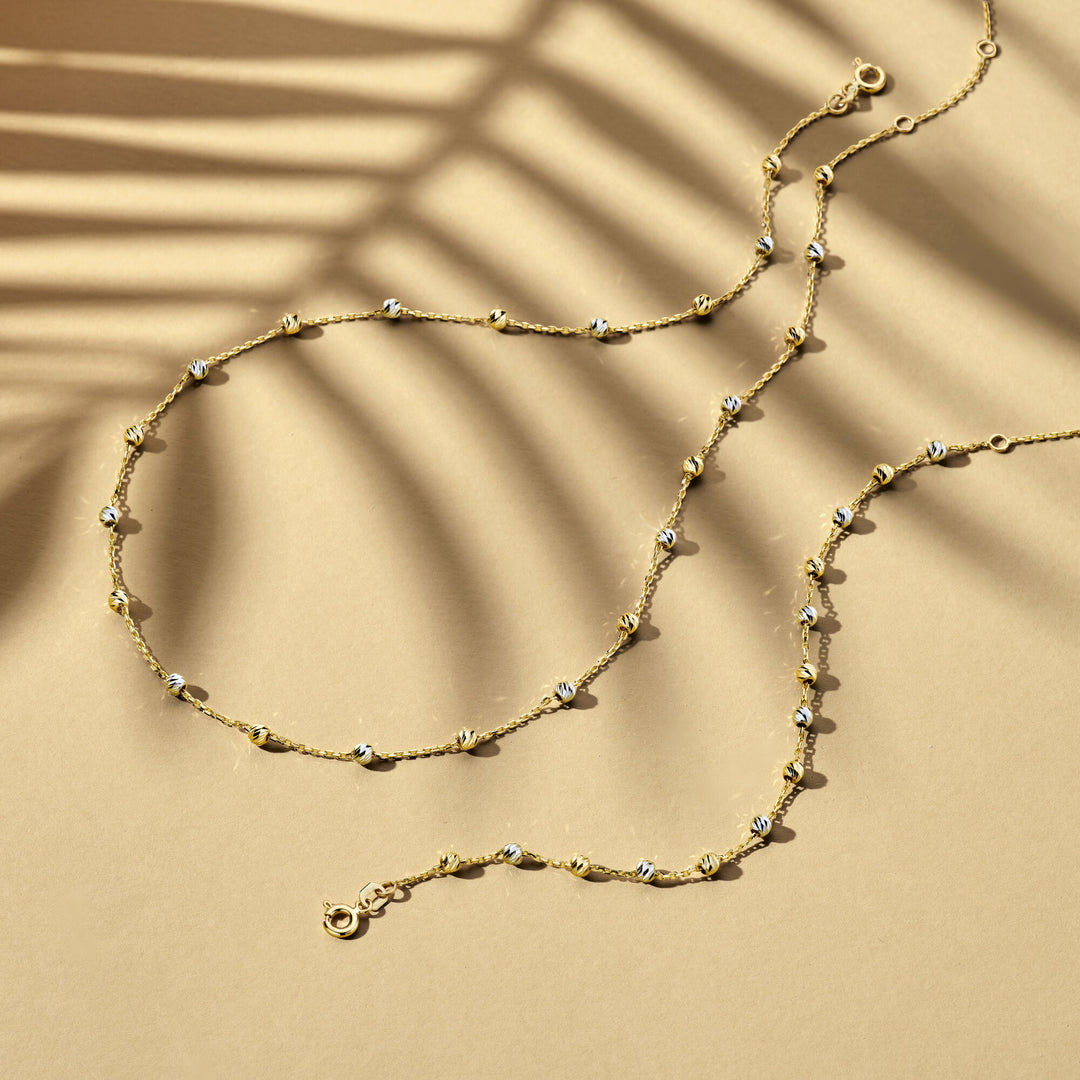 collier bolletjes gediamanteerd 3,0 mm 40 - 42 - 44 cm 14K bicolor goud geel/wit