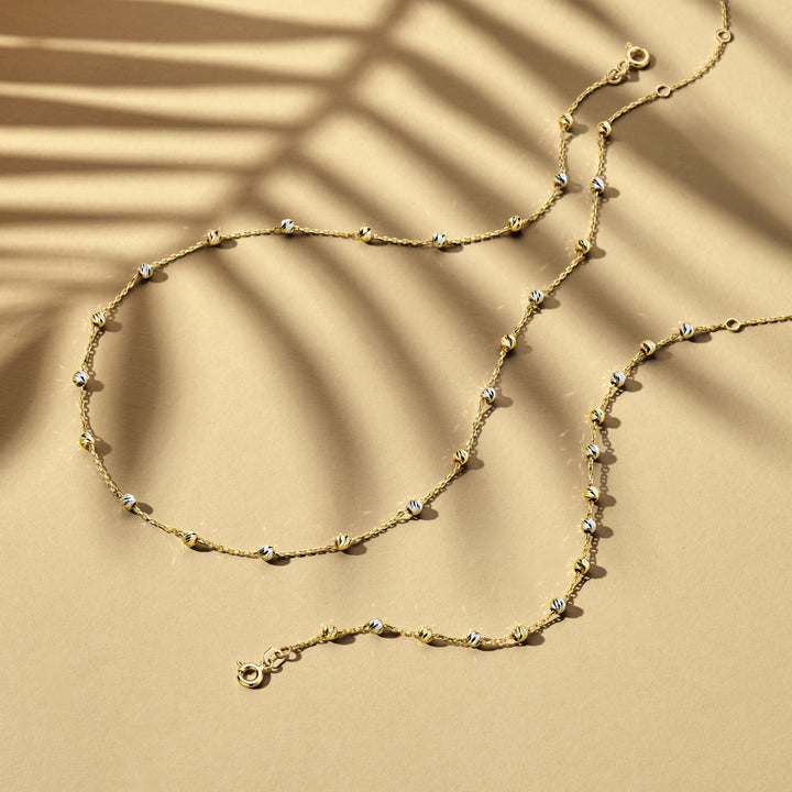 collier bolletjes gediamanteerd 3,0 mm 40 - 42 - 44 cm 14K bicolor goud geel/wit