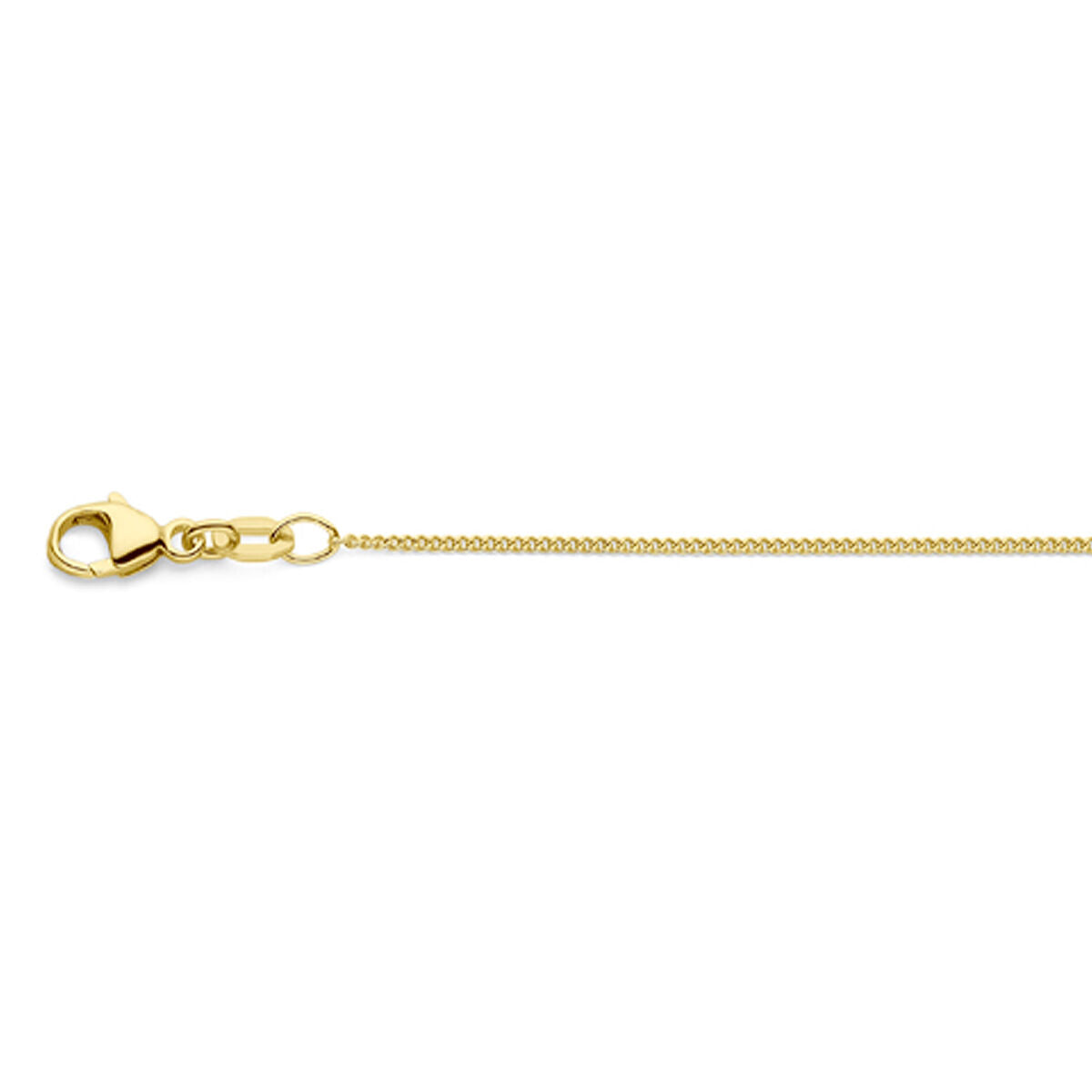 Gourmette collier van 18K geelgoud, 1,0 mm breed, met een geslepen afwerking en een lengte van 41-43-45 cm.