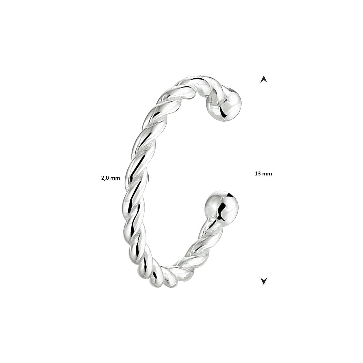 earcuff gedraaid zilver gerhodineerd
