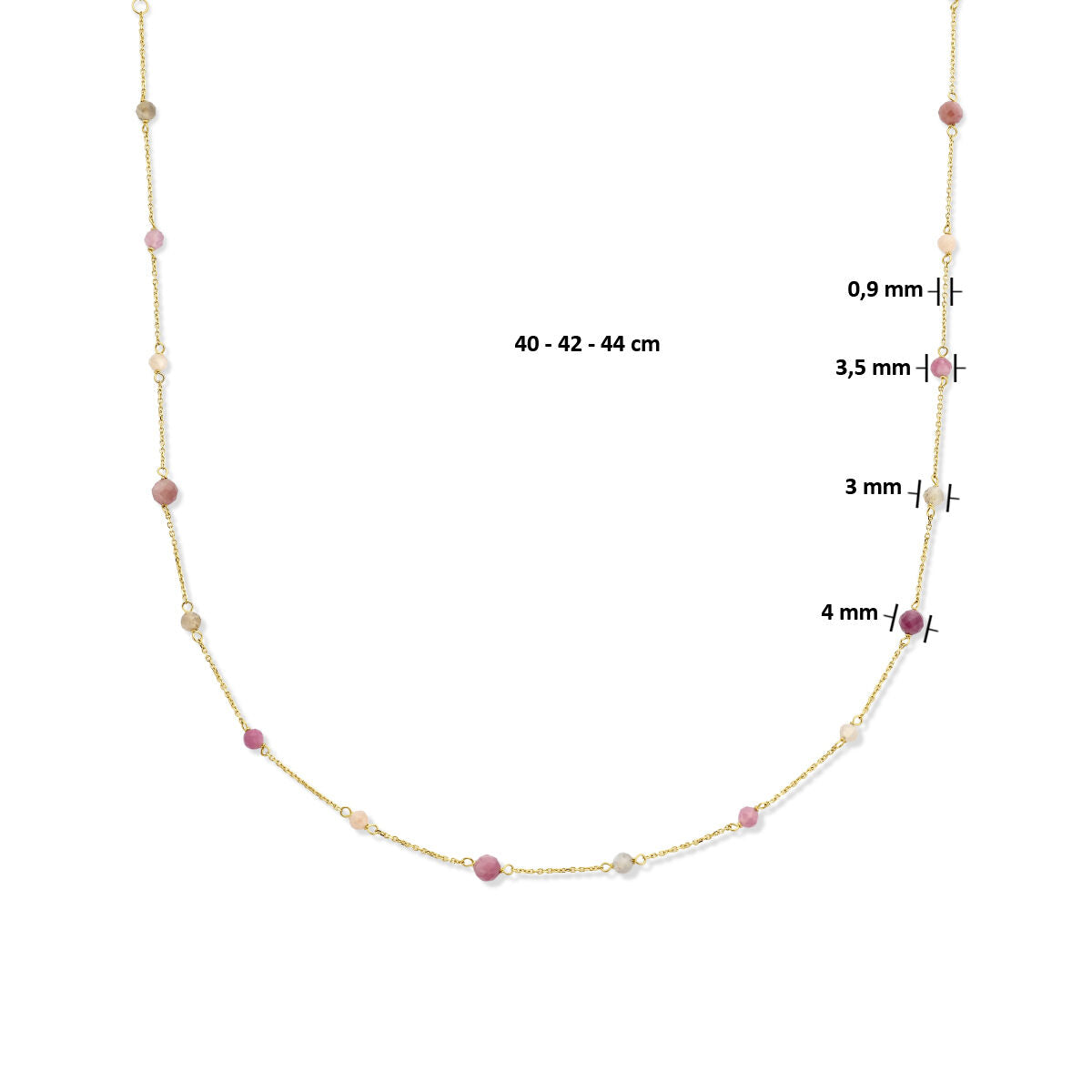 collier toermalijn 40 - 42 - 44 cm 14K geelgoud