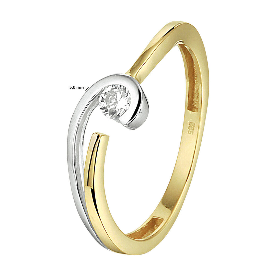 ring zirconia 14K bicolor gold yellow/white