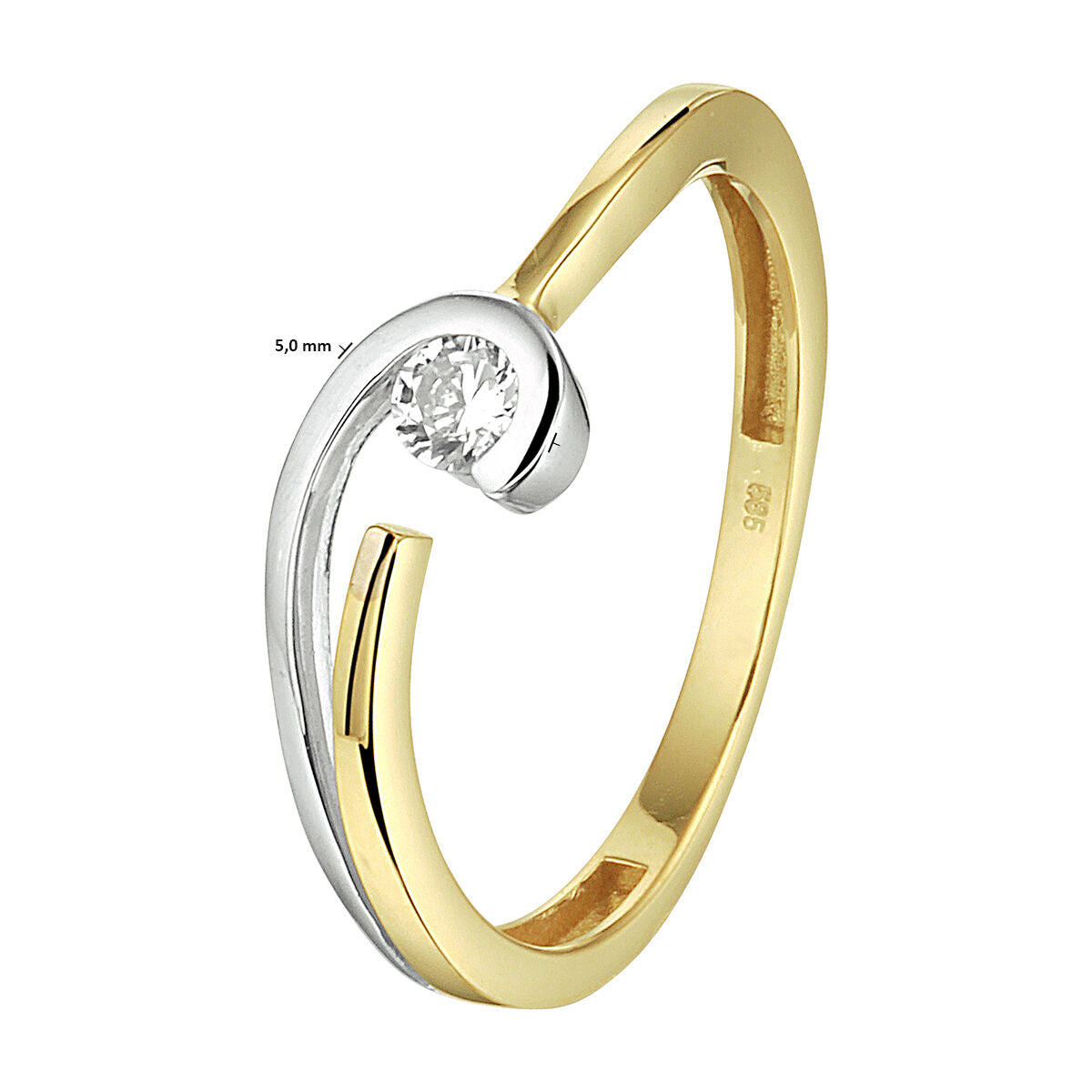 ring zirconia 14K bicolor gold yellow/white