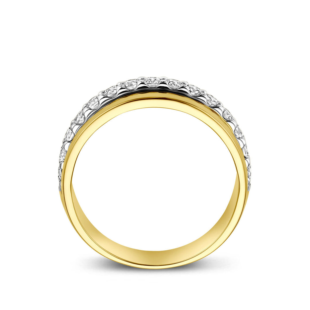 14k Bicolor damesring met diamant – geel- en witgoud