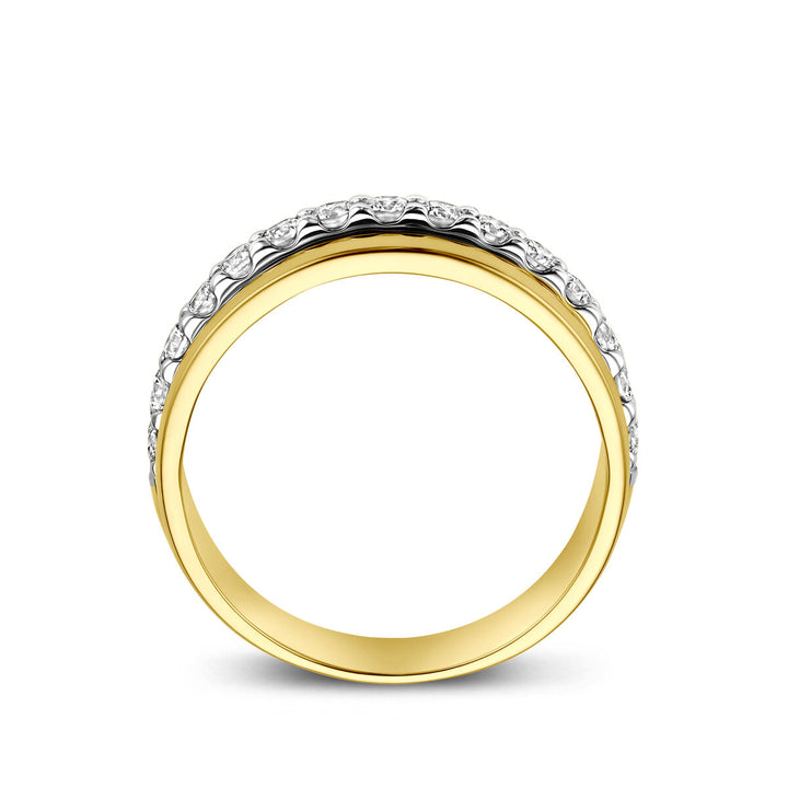 14k Bicolor damesring met diamant – geel- en witgoud