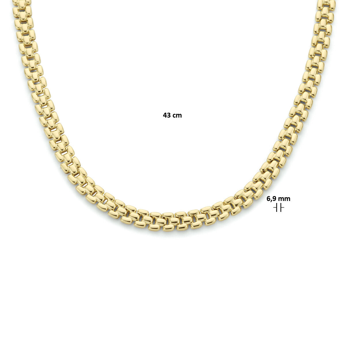 necklace panther 6.9 mm 43 cm 3 micron silver gold plated (yellow)