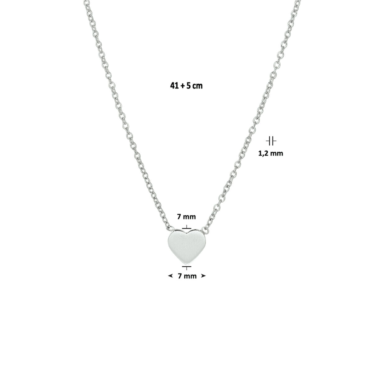necklace heart 41 + 5 cm silver rhodium plated
