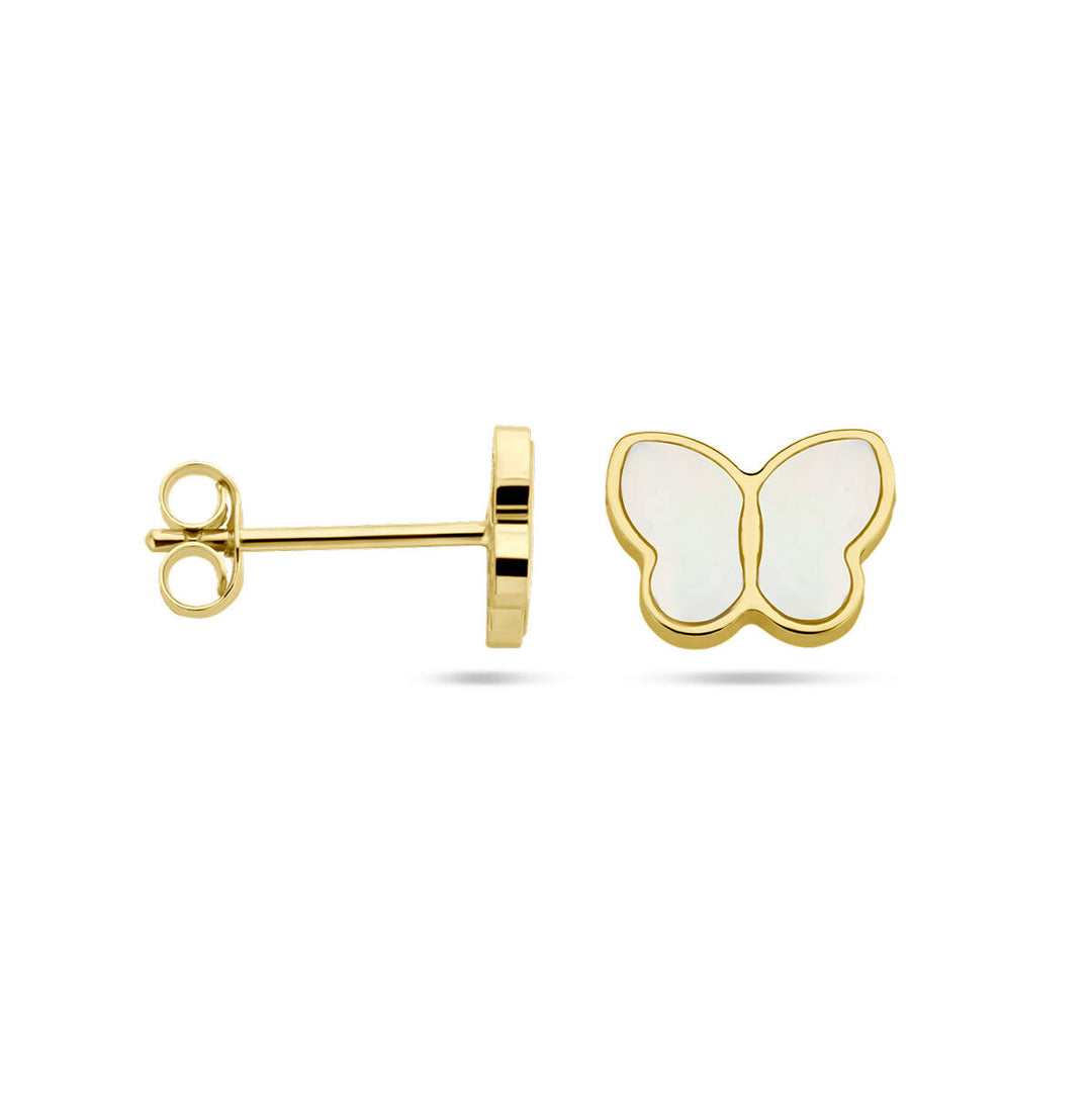 ear studs butterfly mother of pearl 14K yellow gold