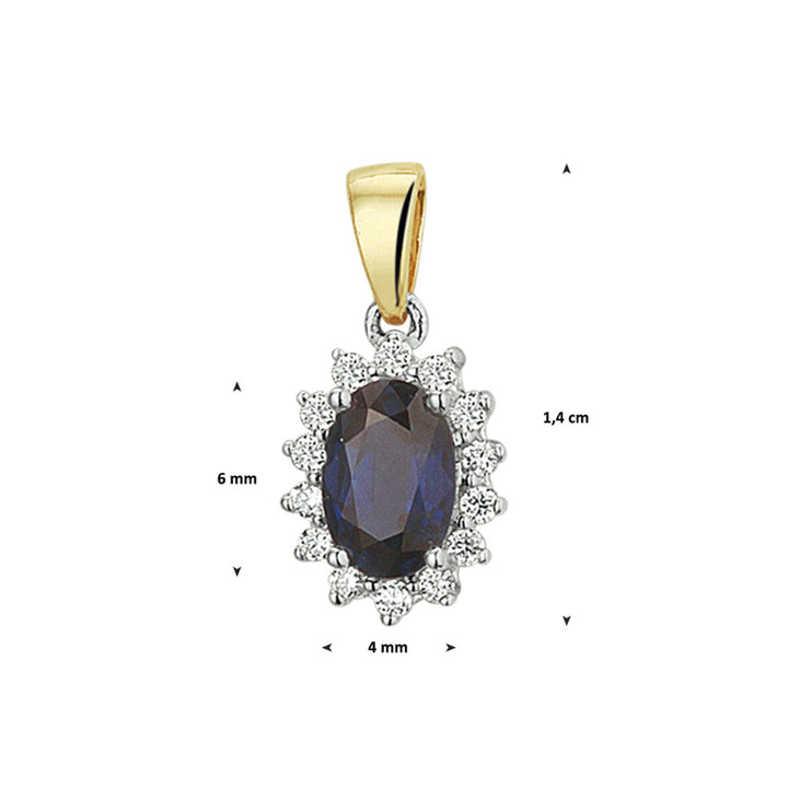 pendant sapphire and diamond 0.10ct h si 14K bicolor gold yellow/white