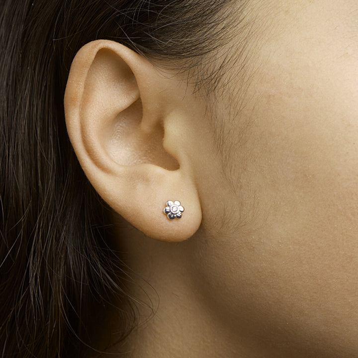 ear studs flower pink zirconia silver rhodium plated