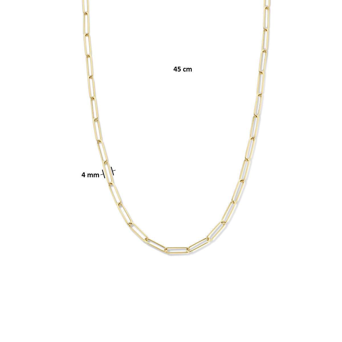 collier paperclip ronde buis 4,0 mm 45 cm met groot springslot 14K geelgoud