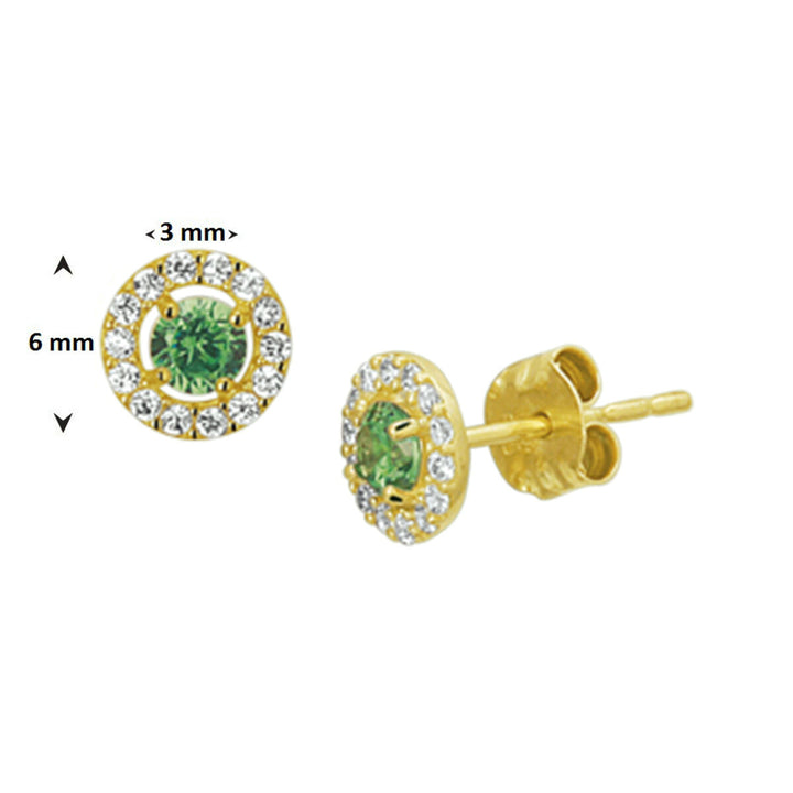 ear studs syn. emerald and zirconia 14K yellow gold
